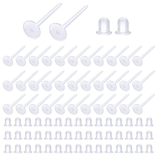 TOAOB 100 Paar 5 mm Transparente Ohrringe Pfosten und Ohrstecker | Ohrring Basteln Kunststoff Gummi Sicherheitsrücken Klare Ohrstecker Ohrringe Stopper für Ohrstecker DIY Schmuckherstellung