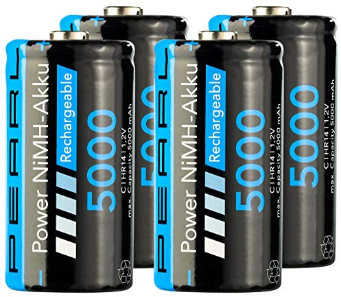 PEARL C Akku: 4er-Set NiMH-Akkus Typ C/Babyzelle, 5.000 mAh (Typ, Batterien, Ladegerät)