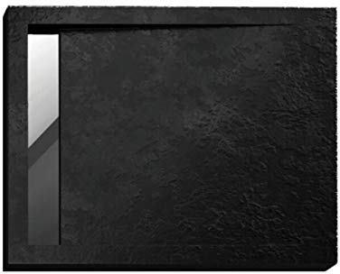 ECOLAM® Duschwanne Duschtasse Duschbecken West Polimat Black Rechteck 90x110 Höhe 5 cm Tiefe 1,5 cm Rinne Edelstahl flach Stein Effekt schwarz + Siphon