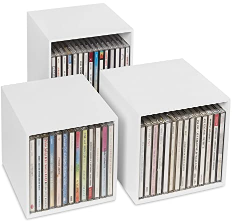 cubix CD-Box white, CD-Aufbewahrungs-Boxen aus Holz, 3 CD-Boxen für bis zu 40 CDs. Dekoratives, ansprechendes Design. CD-Aufbewahrung mit Stil.