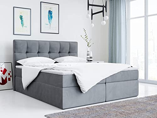 MKS MEBLE Boxspringbett RICO 140x200 cm Dunkelgrau Velvet, Bett mit Doppelbettkasten & Kopfteil, 7-Zonen Multipocket Taschenfederkern Matratze H3, mit Topper T25