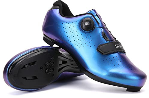GZQIAWY Herr racercykelskor dam cykelskor dubbar för utomhus mountainbike MTB skor/inomhus spin cykel ridning motionscykel skor, Blaue Straße, 42 EU