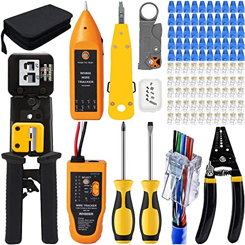 MAYLINE RJ45 Crimp Tool Kit 8p8c Cat5 Cat5e Cat6 Pass Through Crimping, Ethernet Crimper Network Tool for Pass Through and Legacy Connector(Black)