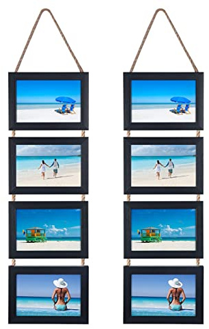 Lavezee 4x6 Hanging Collage Picture Frames Set of 2, Black 8 Opening Horizontal Frame Made to Display 4 x 6 Inch Photo for Wall Decor