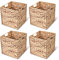 4PCS Natural Woven Hyacinth Storage Baskets Bin with Iron Wire Frame, Wicker Cubes Baskets Set，Multipurpose Collapsible Storage Organizer, Handwoven Laundry Totes for Bedroom, Living Room, Bathroom