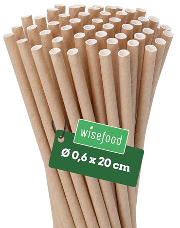 Wisefood® Strohhalme Papier [20 cm Ø 6] Party Deko [Braun] alternative Strohhalme Plastik-frei für Geburtstag Hochzeit DIY [2000 Stk] für Cocktail Getränke Cola Energy Drink Wasser Limo BIO
