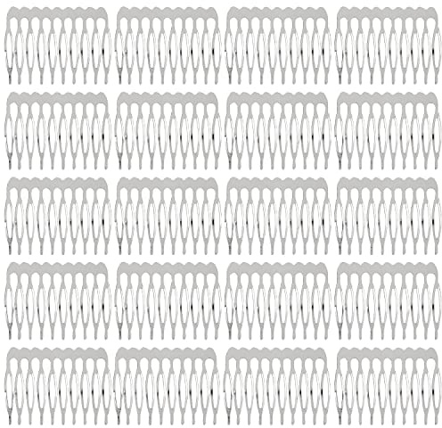 Lawie 20 Pack Bulk 10 Teeth Silver Metal Side Hair Combs Plain Blank Crafting DIY Wire Slide Combs Wedding Bridal Veil Combs Decorative Crowns Headpiece French Twist Clip Hair Accessories for Women