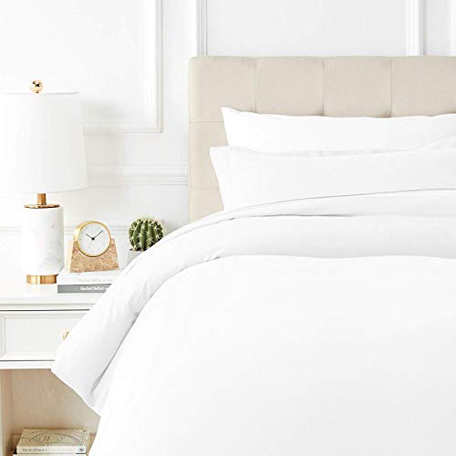 Texas Linen CO. Parure de lit 3 pièces en Satin de Coton égyptien 600 Fils, Housse de Couette 100% Pur Coton, 2 taies d'oreiller, Fermeture éclair, 7 Attaches de Coin (Blanc)