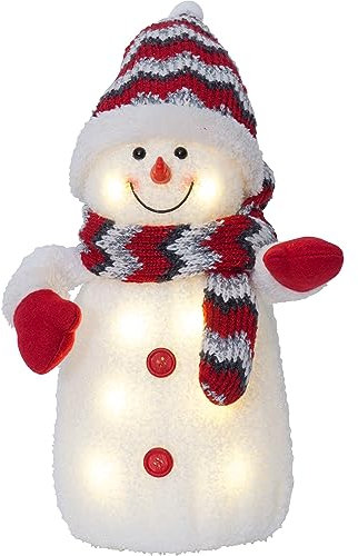EGLO LED Weihnachtsdeko, Leuchtfigur Schneemann aus Stoff mit Kunststoffkörper in weiß und rot, batteriebetriebene Figur Weihnachten, warmweiß, 38 cm