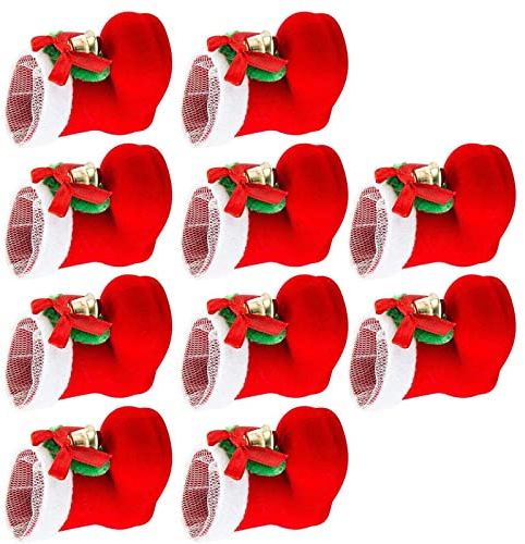 ＣＨＡＭＥＥＮ Nikolausstiefel 10pcs, Weihnachtsstrümpfe zum Befüllen, Süßigkeiten Weihnachtsstrumpf, Weihnachtsdeko Mini Nikolausstiefel, Weihnachtsstiefel Set Samt und Plüsch, Weihnachtssocken