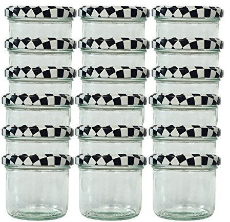 Vitrea 50 x Marmeladengläser kleine 125 ml Gläschen mit Schraub-Deckel Schwarz Kariert - Einmachgläser - Honiggläser - Sturzgläser Probiergläser für Gastgeschenke & Hochzeit Made in Germany (50)