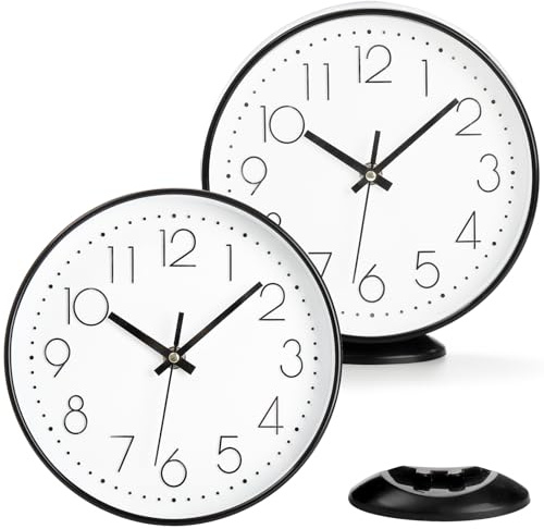 Coloch 2 Pack Table Clock on Stand, 8 Inch Vintage Silent Non-Ticking Wall Clock Decorative Battery Operated Quartz Analog Clocks for Desk, Table, Office, Study, Kitchen, Living Room, Bedroom, School