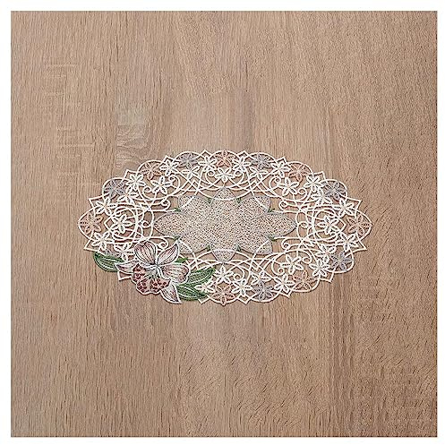 DSD Design-Studio Drechsler Deckchen Orchidee aus Echter Plauener Spitze gestickte Tischdecke mit Blumen-Muster in rosé 32 x 20 cm oval