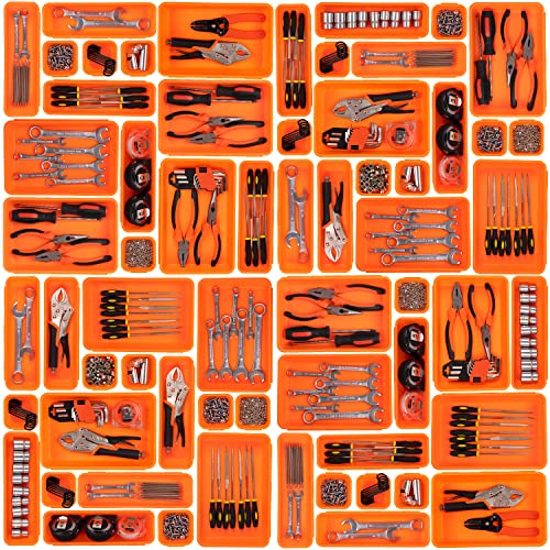Lot de 45 Boîtes Caisse a Outil Organisateur Tiroir, pour Vis, Bricolage, Servante d'Atelier Boite Plastique, Rangement et Organisation de Etabli, Garage - Orange
