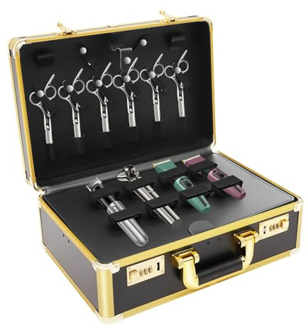 Friseurtasche, Beauty und Friseurset zur Aufbewahrung von Reisetaschen, Große Kapazität Haarwerkzeuge Friseur Tasche für Haarschneider, Trimmer, Friseurbedarf (Gold)