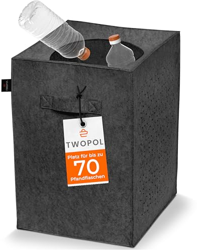 Twopol® Pfandflaschen Sammelbehälter-Pfandbehälter mit Loch für eine ideale Pfandflaschen Aufbewahrung| Praktischer Organizer für Leergut [ANTHRAZIT]