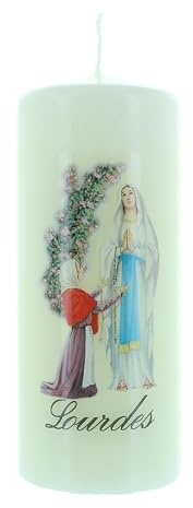 Ivory Candle with Apparition de Lourdes Motif 5 x 12 cm - Candle and Decorative Candle - Christian Cult in Vegetable Wax
