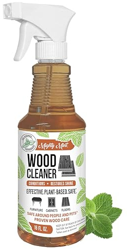 Mighty Mint Wood Cleaner & Conditioner Spray – Plant-Based Formula Cleans, Polishes & Renews Wood Furniture, Cabinets & Floors – Peppermint Scent, 16 oz