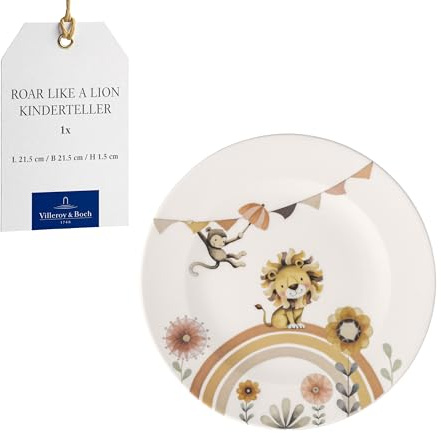 Villeroy & Boch - Boho kids Roar like a lion Barntallrik, Porslinstallrik i boho-stil, Tallrik för barnservis, Ø 21,5 cm, Tål maskindisk, Mikrovågssäker, Mångfärgad