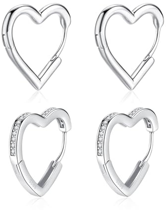 Loutade 925 Sterling Silber Creolen Set - 2 Paare Herz Ohrringe für Damen, Frauen, Mädchen - Klassische Liebe, Klein, Knorpel, Schlafen, Herzförmig