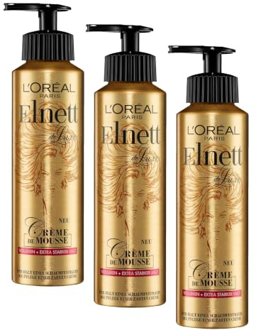 L'Oréal Paris Elnett Schaumfestiger für Volumen und extra starken Halt, Hitzeschutz & Styling, Crème de Mousse, 1 x 200 ml (Packung mit 3)