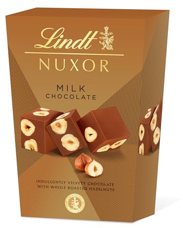 Lindt Nuxor bombones Chocolate con Leche y avellanas, chocolate Lindt, chocolate con frutos secos, cremoso, crujiente, bombones para regalar, 150 g