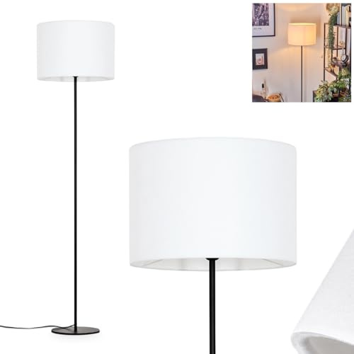 Golvlampa Bassagoda, golvlampa av metall/väv i svart/vit, armatur i skandinavisk design med rund skärm (Ø 40 cm) och fotbrytare, höjd 158 cm, 1 x E27, utan glödlampa