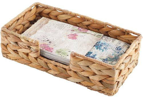 GORGECRAFT Bast-Serviettenhalter Wasserhyazinthe Gästehandtuchhalter Tablett Rechteckig Rattan-Geflechtkorb Für Badezimmer Küche Esszimmer Tische Party-Dekoration 24.5x13.2x6.9 cm