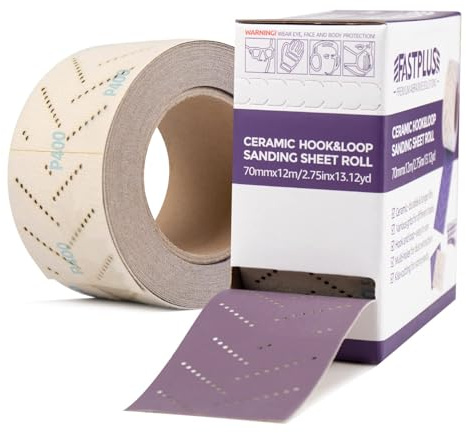 FASTPLUS - Rollo de papel de lija (cerámica, 70 mm x 12 m, rollo de lijado automotriz, multiagujeros, para quitar recubrimientos, lijado automotriz, grano 400