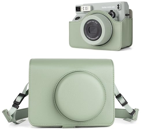 HIYQIN Protective Leather Case Compatible with Fujifilm Instax Wide 400 Instant Camera, for Instax Wide 400 Camera Case, Wide 400 Travel Case with Shoulder Strap - Green
