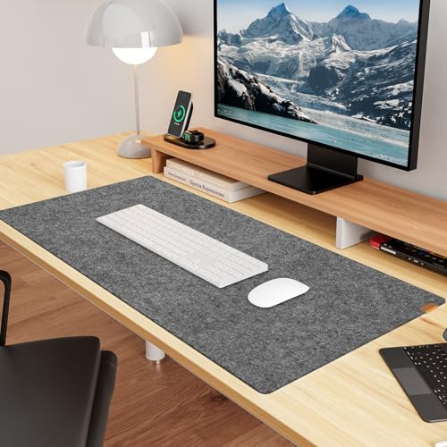YSAGi Schreibtischunterlage Filz 90x40cm, Dunkelgrau | Rutschfeste Schreibunterlage, Großes Mauspad, Schreibtisch Unterlage für Büro & Homeoffice