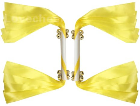 Lovecheer 2PCS Spirit Sticks Cheerleading Bell Yellow Noise Makers with Ribbons for Wedding Birthday Christmas Festival Dance Party Noisemakers