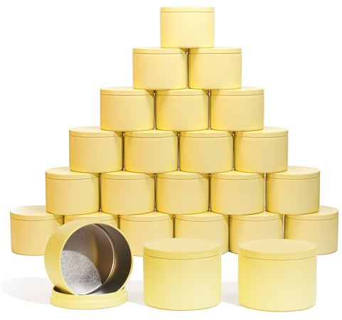 JULWHISPER Candle Tins with Lids, 24 Pack 8oz/237ml Seamless Bulk Candle Containers for Candle Making Supplies Empty Candle Jars - Lemon