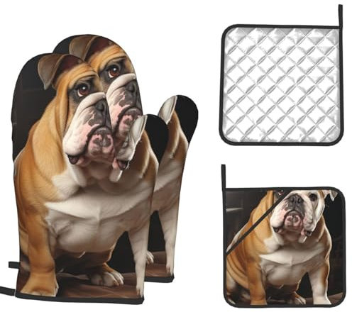 englischer Bulldoggen-Ofenhandschuh, rutschfeste Ofenhandschuhe zum Kochen, Küche, heiße Pads zum Grillen, Mikrowelle, Backen, G