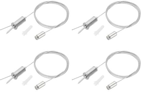 PATIKIL Ceiling Hanging Wire Cable Kit, 1m/3.3ft 4 Set Adjustable Light Suspend Cable Kit Panel Hanging Rope Clamp Slotted Nail for Pendant Light Fitting Aquarium Lights, Style 1