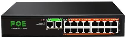Switch di rete Switch Poe Switch 1000 Mbps Ethernet Gigabit Network 16 Porte PoE + 2 Porte UpLink Alimentazione 52V For Telecamera IP/router Wi-Fi Funzionalità di rete potenti