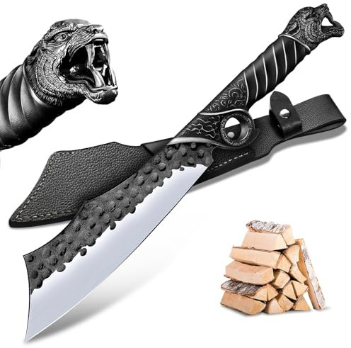 Purple Dragon Outdoor Messer Großes - 5mm Klingenrücken, Survival Messer aus Manganstahl, Full Tang Machete mit Scheide und Zinklegierungs-Griff, Ideal für Holz hacken, Geschenk für Männer, Schwarz