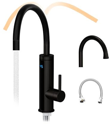 HOGART Elektrische Wasserhahn mit Durchlauferhitzer 230v für Küche, Garten, Bad, Wohnwagen, Camping, 2 Aufsätze, Smart Heater, Armatur mit Sofortiger Warmwasserbereiter, Warmwasserhahn, Wasserboiler