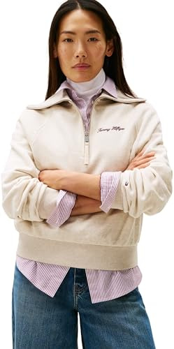Tommy Hilfiger Damen Sweatshirt mit Reißverschluss Classic Script Fleece Half-Zip