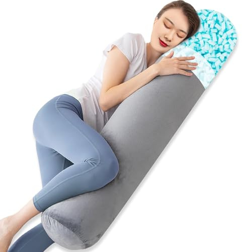 TaiBest Body Pillow, Memory Foam Round Body Pillows for Adults, Firm Long Bolster Pillow for Bed, Cylinder Tube Roll Pillow with Velvet Cover (Grey, 120x20)