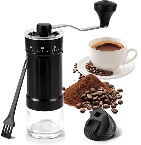 Kinberry Kaffeemühle Manuell, Verstellbarer Kaffeemühle Hand, Coffee Grinder Manual mit Hochpräzisem Keramik-Kegelmahlwerk, für Aeropress, Pour Over und Moka-Kannen
