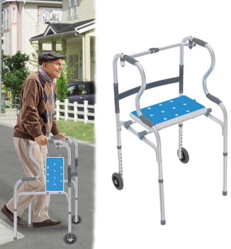 Aufun Déambulateur léger en aluminium pour personnes âgées, réglable en hauteur avec 2 roulettes pivotantes et poignées ergonomiques, stabilité antidérapante, déambulateur d'appartement étroit comme