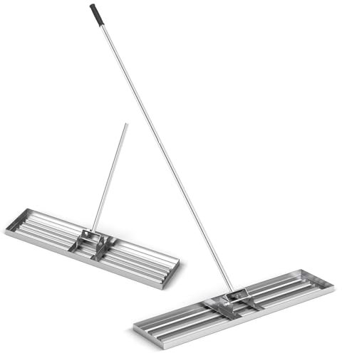 TANGZON 30/36/42” x 10” Lawn Leveling Rake, Heavy Duty Metal Lawn Leveler with 77” Ergonomic Long Handle, Lawn Level Tool Landscape Rake for Garden Courtyard Grass Golf Course (42” x 10”, Silver)