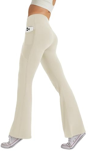Glacspyg Pantalones de Yoga Pantalones de Jogging Casuales de Bolsillo para Mujeres Deportivos de Cintura Alta de Jazz Elásticos Anchos Caqui M