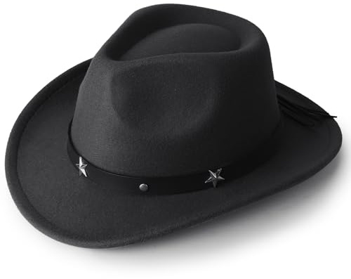 DRESHOW Cowboyhut Kinder Jungen Mädchen Fedora Hut Western mit Schnalle Gürtel Retro Panama Hüte Unisex Aufgerollte Mützen 4-12 Jahre
