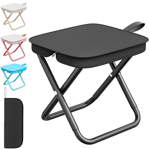 LUKIUP Mini fällstolspall, 28 cm hopfällbar pall vikbar, pall vikbar för resor vandring trädgård fiske grillning strand (svart)