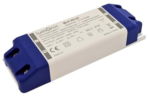 Lumonic I LED Trafo BLV-20-24 I 24V 20W I Input 220-230VAC I flimmerfrei & effizient I Überlastschutz I LED-Netzteil I für LED-Beleuchtung & LED-Streifen