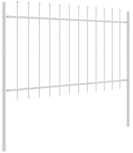 vidaXL Gartenzaun mit Spear-Top in Weiß, 8,5 x 1,2 m. Robuste Metall-Grenze, UV-beständig. Ideal zum Abgrenzen und für moderne Deko. Wetterfester, rechteckiger Zaun für die Terrasse.
