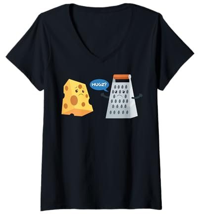 Womens Funny Cheese and Grater Hug Cartoon V-Neck T-Shirt