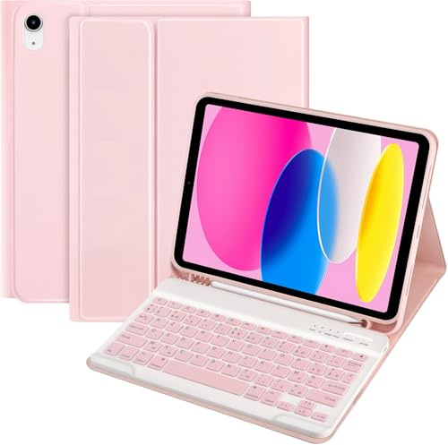 KCVV Coque et Clavier portable Bluetooth AZERTY pour iPad 10/11 génération (10.9 Pouces 2022/11 Pouces A16 2025), Tablette avec Porte-Stylo et Rétroéclairage 7 Couleurs